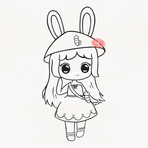 迷你世界兔美美 线稿分解图_迷你_卡通_简笔画_上色_文化_绘画