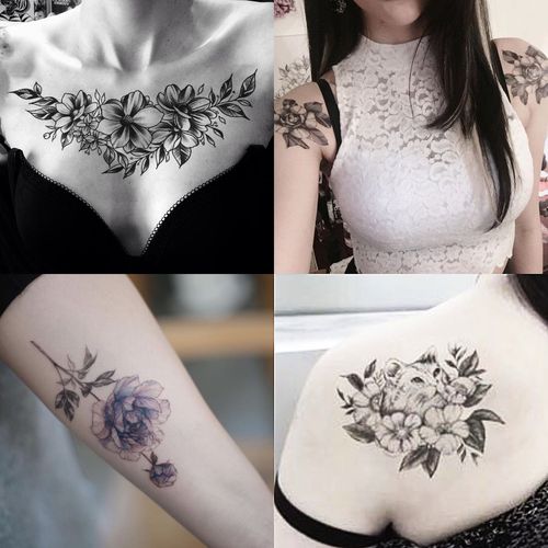 暗黑系防水纹身贴女持久大图花性感胸部ins风纹身贴纸