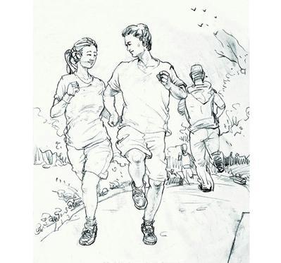 《晨练》速写场景作品