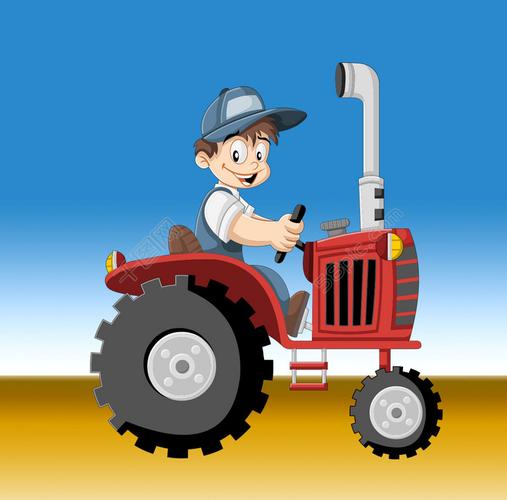 卡通手绘拖拉机男孩
