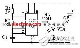 ne555闪烁灯电路图大全频闪灯振荡电路闪光电路555集成电路大全