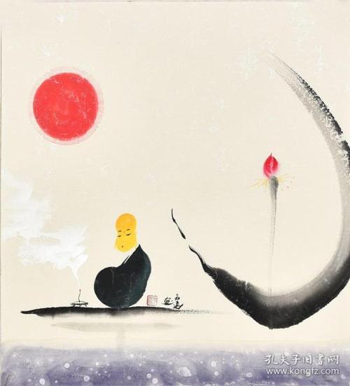 当代人物画家知远三尺斗方禅意画gr00802