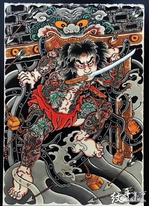 满背张顺破水门纹身,张顺破水门纹身手稿,张顺破水门纹身手稿图案