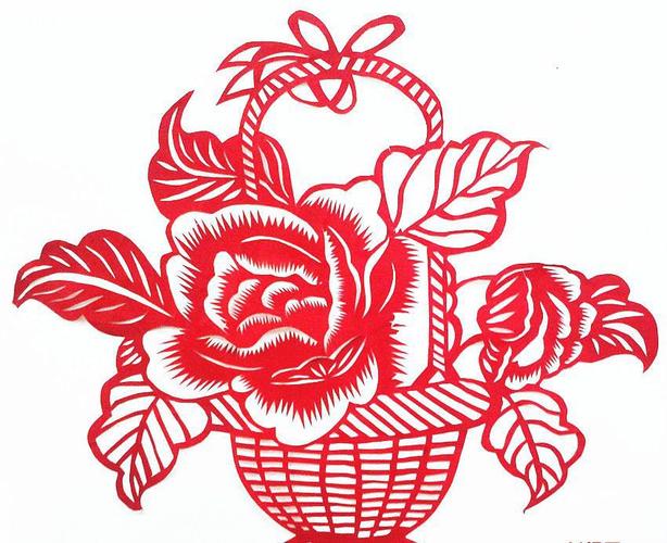 图片说明:剪纸花篮 牡丹剪纸,展现的是千娇百艳的牡丹花篮剪纸图片