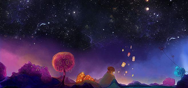 手绘,夜空,孔明灯,海报banner,卡通,童趣图库,png图片,网,图片素材