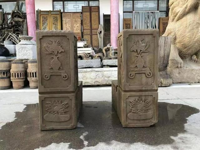 古石雕老石器庭院置石清代门墩一对