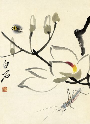 齐白石的中式工笔花鸟风景