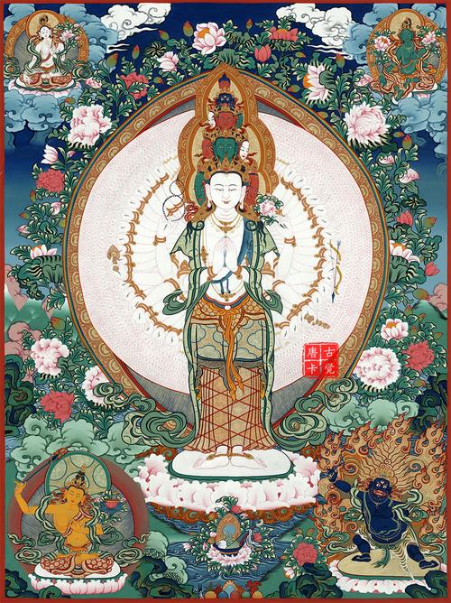 独家千手观音菩萨唐卡西藏热贡精品手绘复制家居现代