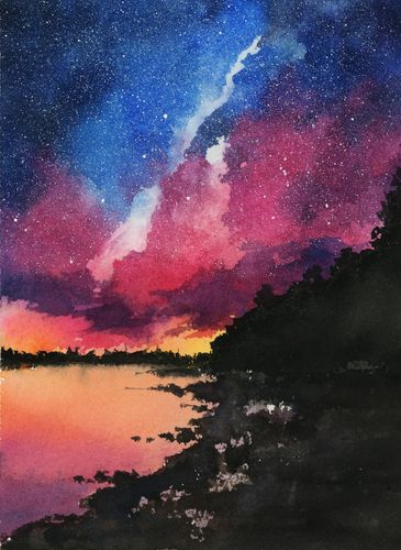 po几张星空-啊啦啦_星空,风景,水彩_涂鸦