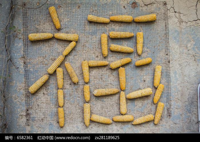 玉米摆成的福字