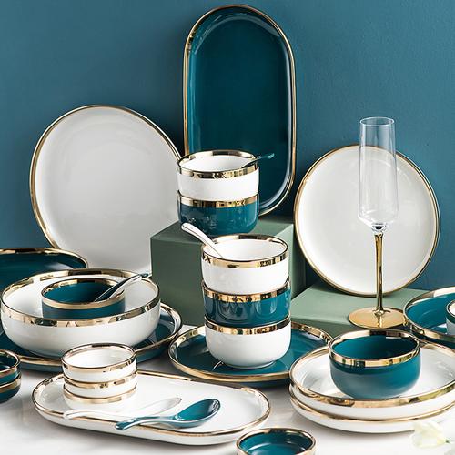 祖母绿餐具欧式碗碟套装家用碗筷轻奢组合北欧网红ins