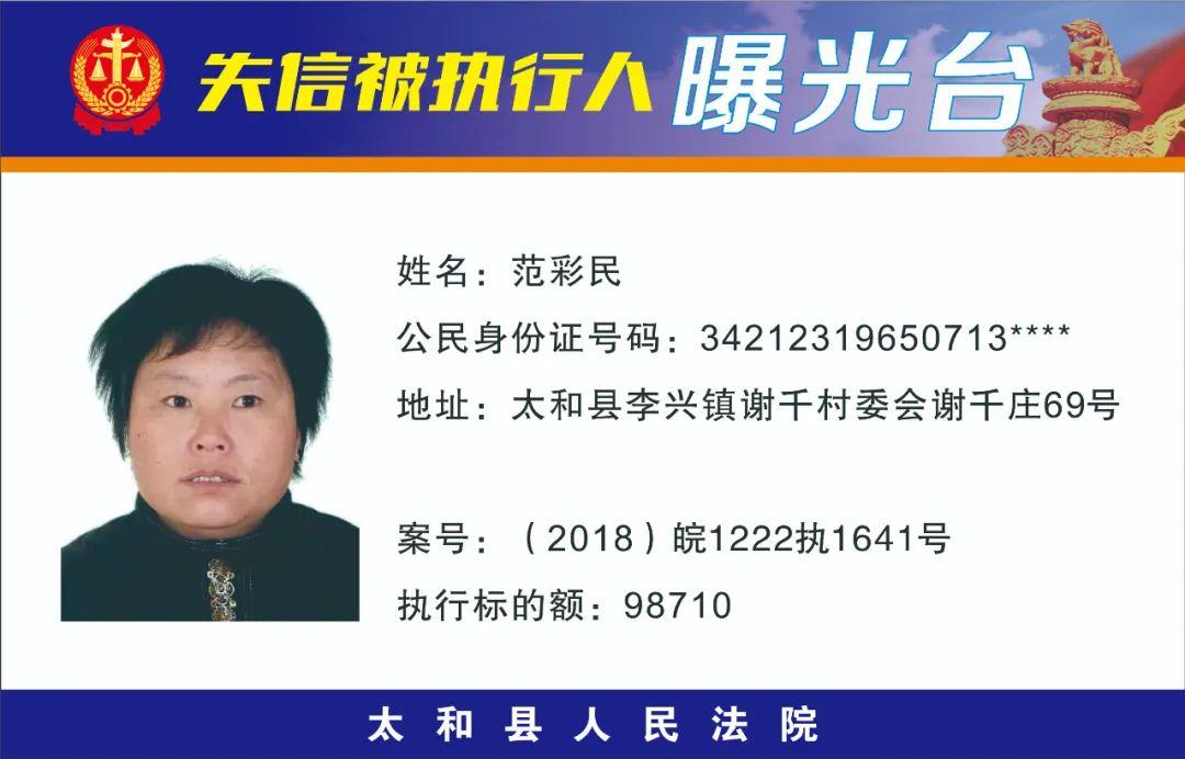 太和县人民法院失信被执行人曝光名单(2020年第十一期