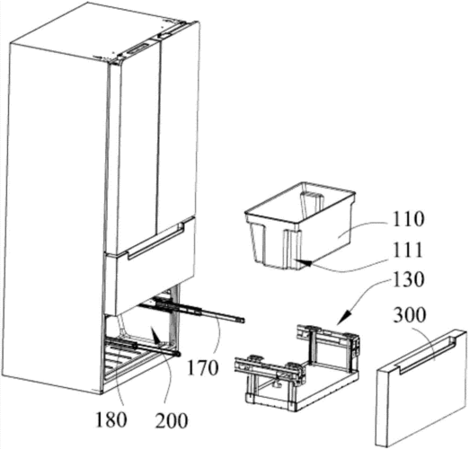 尤其涉及一种抽屉组件及应用该抽屉组件的冰箱