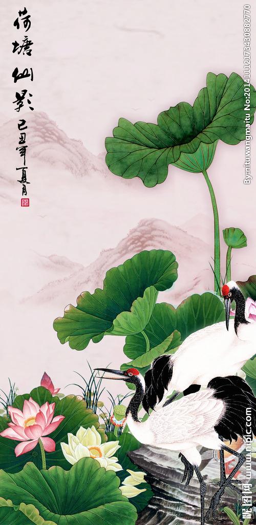 荷花 仙鹤