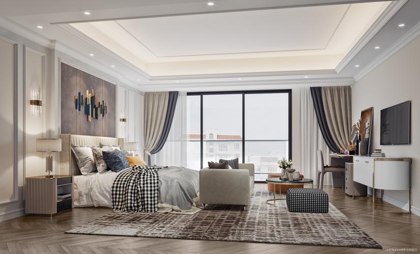 简欧轻奢风格,深圳光明大第别墅卧室现代简约卧室设计图片赏析