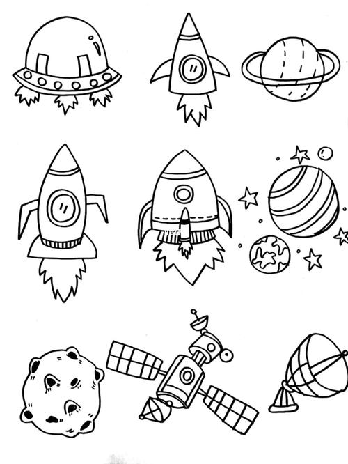 航天火箭简笔画儿童画手帐素材_简笔画_儿童画_素材_手帐_教程_简笔画