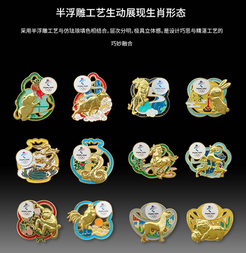 奥林匹克十二生肖系列主题徽章约436x446mm冬奥会纪念收藏礼品