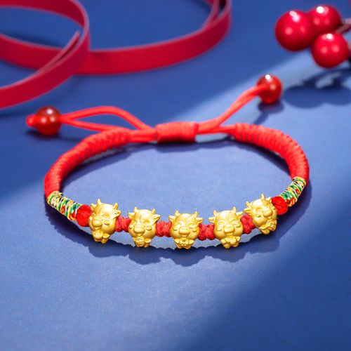 老庙黄金足金3d硬金牛年本命年五福牛红绳手链黄金手链视频