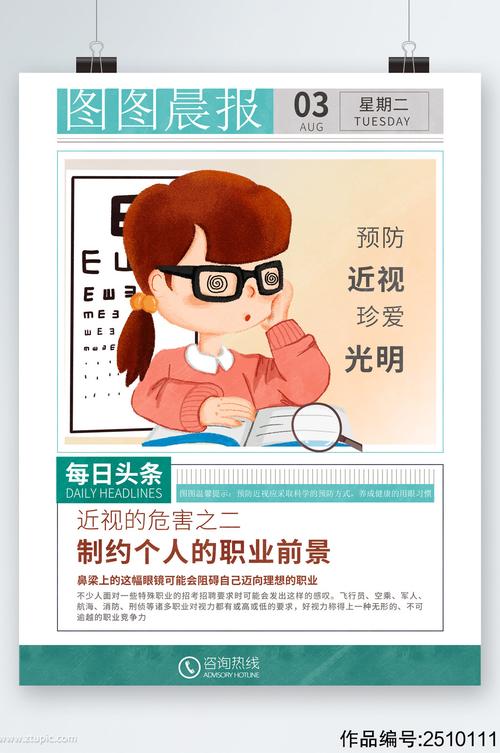 预防近视珍爱光明卡通海报
