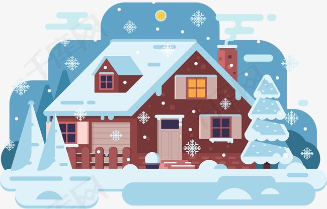 卡通冬季房子风景插画