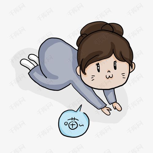 可爱女孩跪着手绘插画psd