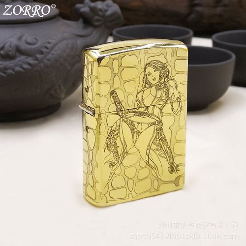 zorro佐罗美女a煤油打火机纯铜精雕蚀刻防风正品精品