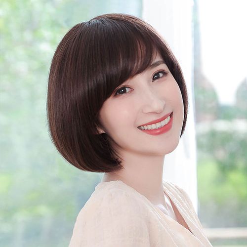 假发女短发斜刘海波波发全头套式妈妈自然时尚减龄款*