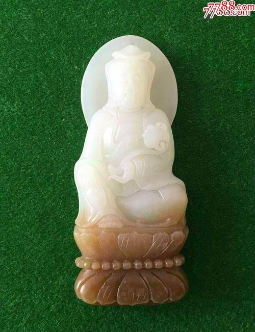 和田羊脂白玉带糖《观音》