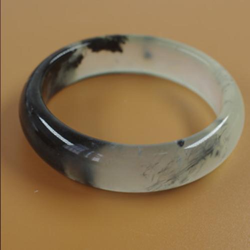 岫玉手镯天然玉镯飘花扁条水墨镯子冰种莹光手镯