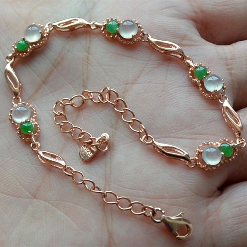 天然正品翡翠手链a货冰种女款925纯银镀k金镶嵌老坑蛋