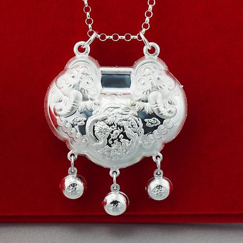 丰泽西足银宝宝婴儿长命锁宝宝足银锁包 款式一 貔貅款龙凤呈祥锁包