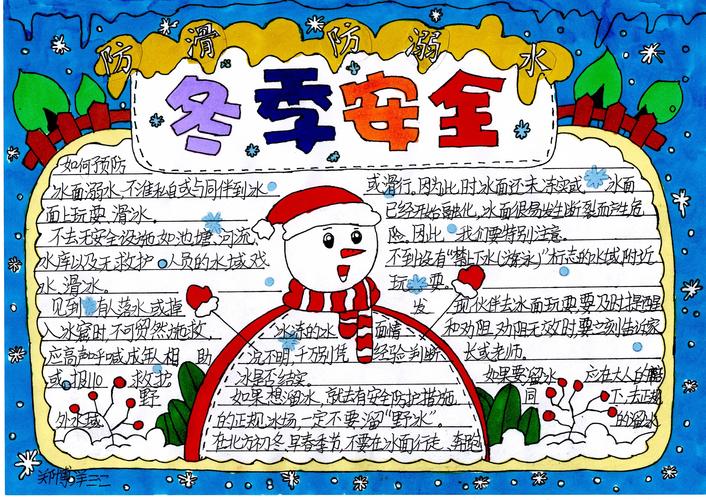 青苗班 冬季防滑冰防溺水主题手抄报
