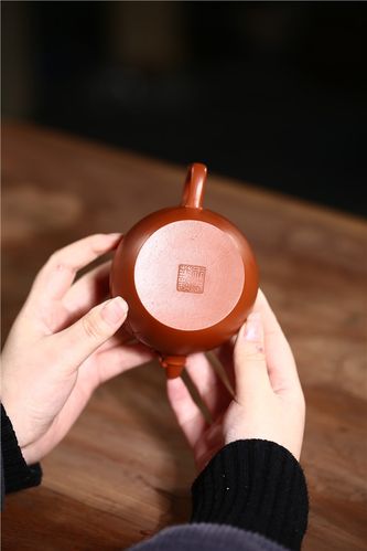 王志芳紫砂壶作品 原矿朱泥巨轮竹趣壶 290cc 国家级工艺美术师