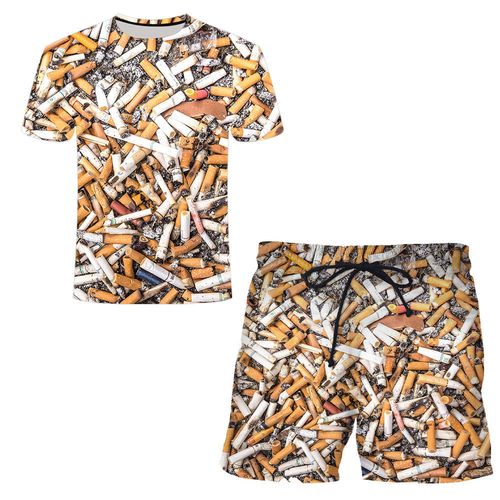 2021新款 个性烟头 金色子弹头  3d印花  男士潮流时尚个性套装【11月