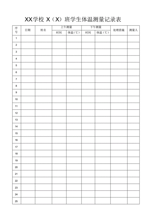 中小学生体温测量记录表模板a4纵向pdf2页