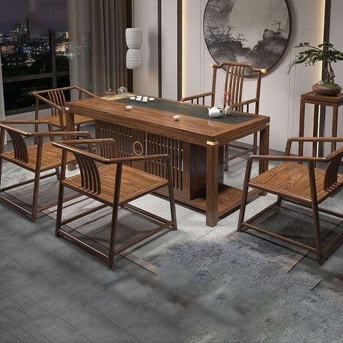 新中式茶桌椅组合知渡实木简约功夫茶台办公室接待饮禅意茶道桌黑檀色