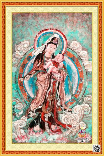 弘佛苑精品包邮十字绣 古壁画拓印送子观音图 观音送子娘娘造像57