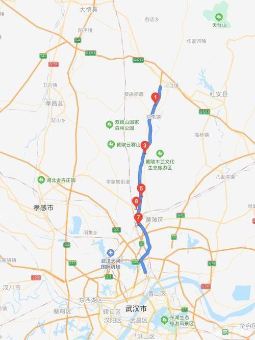 在黄陂区姚家集街南偏离省道s108向北方向沿山前布线,路线全长78