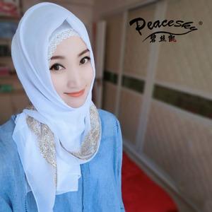 新款穆斯林头巾夏季时尚纱巾新款 回族盖头方便套头高档蕾丝包邮