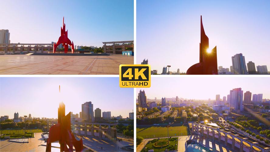 河北省秦皇岛市人民广场火炬雕塑4k航拍