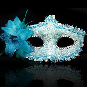 新款化妆舞会公主面具 蕾丝带花贴布面具 尖头蕾丝围边侧花面具