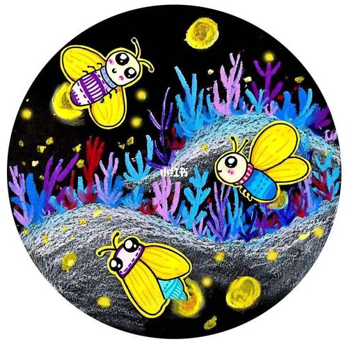 儿童画教程|夏夜里的萤火虫_儿童画_教程_油画棒_水彩