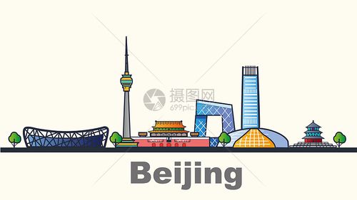 扁平化城市北京标志性建筑物插画图片下载-正版图片