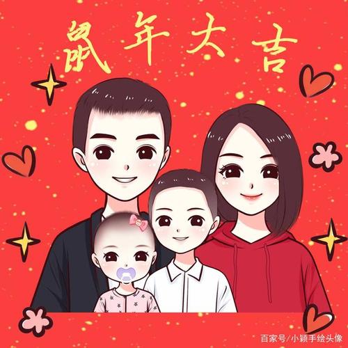 年味头像回顾,手绘一家三口,四口图片设计,想要吗?