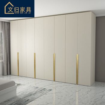 文归 北欧卧室家具衣柜组合二四六八门收纳柜带顶柜家用大衣橱 白布纹