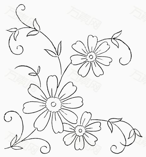 万素网 素材分类 矢量手绘黑白线条花 3706