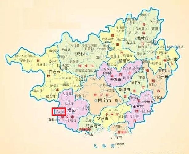 广西行政区划地图上面的龙州县