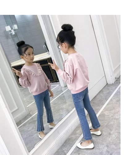 女童卫衣春2019新款童装女大童荷叶边上衣韩版洋气儿童长袖套头衫