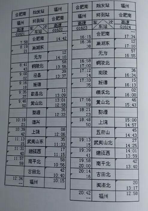 合福高铁时刻表 合福高铁票价