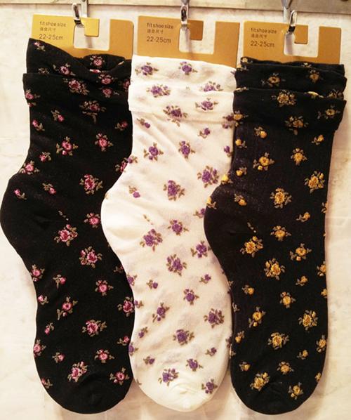 日单森林系田园复古小碎花短丝袜 超薄透气提花袜 森女袜批发